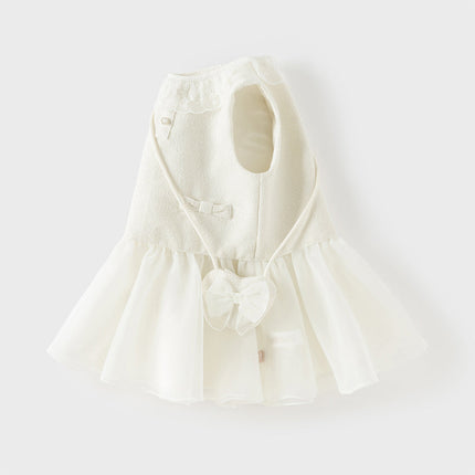 Toddler Girls Elegant Milk White Sleeveless A-line Mesh Dress(wallet bag)