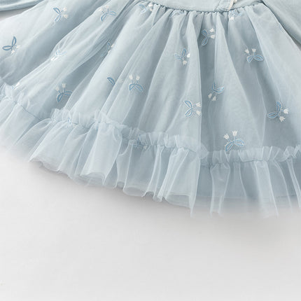Toddler Girls Elegant Blue Turtle A-line Party Mesh Dress