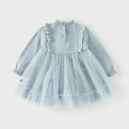 Toddler Girls Elegant Blue Turtle A-line Party Mesh Dress