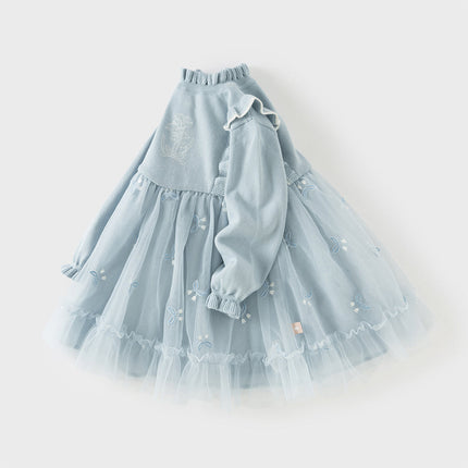 Toddler Girls Elegant Blue Turtle A-line Party Mesh Dress
