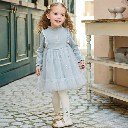 Toddler Girls Elegant Blue Turtle A-line Party Mesh Dress
