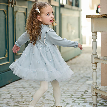 Toddler Girls Elegant Blue Turtle A-line Party Mesh Dress