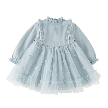 Toddler Girls Elegant Blue Turtle A-line Party Mesh Dress