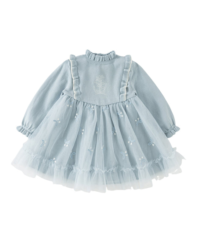 Toddler Girls Elegant Blue Turtle A-line Party Mesh Dress