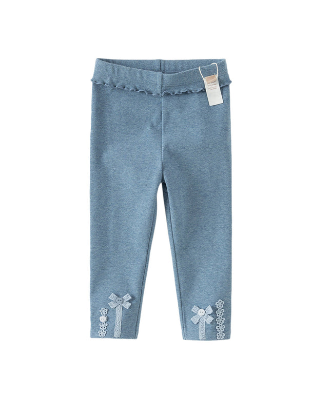 Toddler Girls Fashion Denim Blue/Beige Stretchable Leggings