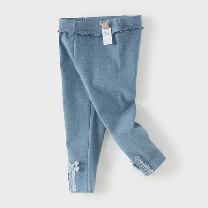Toddler Girls Fashion Denim Blue/Beige Stretchable Leggings