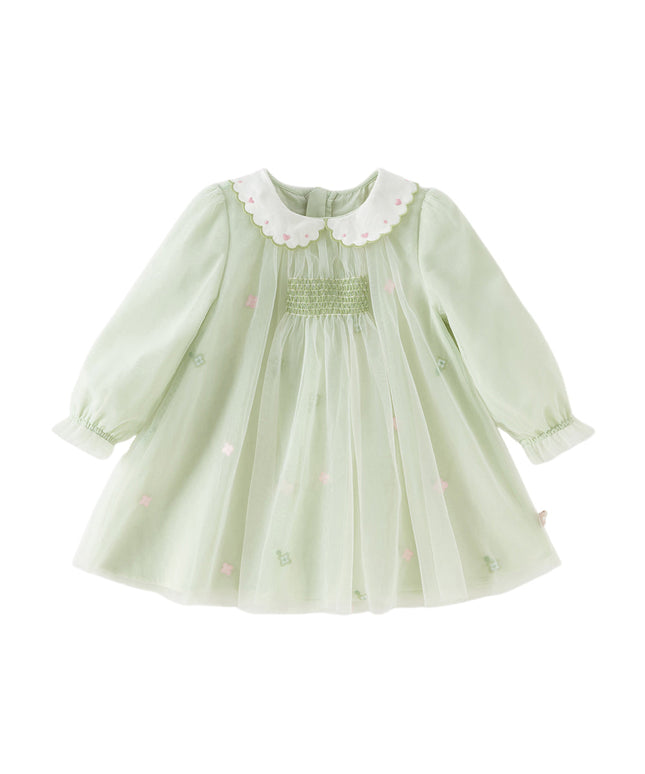 Toddler Girls Cute Grass Green Long Sleeve Mesh Princess Dress