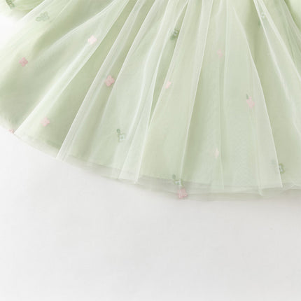 Toddler Girls Cute Grass Green Long Sleeve Mesh Princess Dress