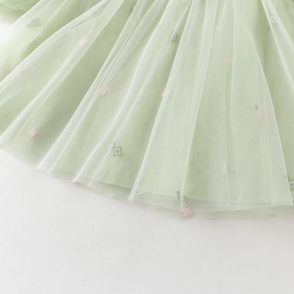 Toddler Girls Cute Grass Green Long Sleeve Mesh Princess Dress