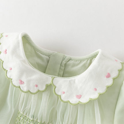 Toddler Girls Cute Grass Green Long Sleeve Mesh Princess Dress