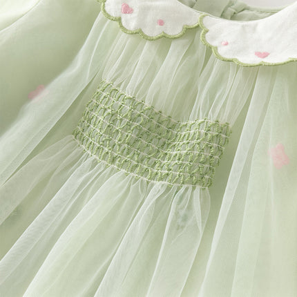 Toddler Girls Cute Grass Green Long Sleeve Mesh Princess Dress
