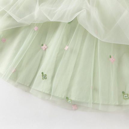 Toddler Girls Cute Grass Green Long Sleeve Mesh Princess Dress