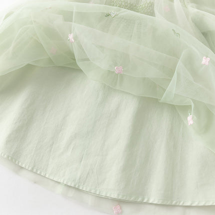 Toddler Girls Cute Grass Green Long Sleeve Mesh Princess Dress