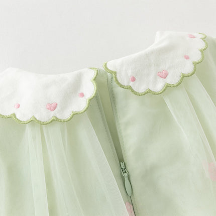 Toddler Girls Cute Grass Green Long Sleeve Mesh Princess Dress