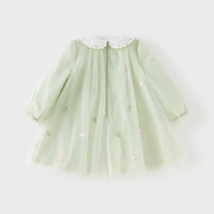Toddler Girls Cute Grass Green Long Sleeve Mesh Princess Dress