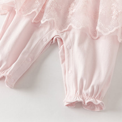 Baby Girls Sweet Pink Long Sleeve Soft Indoor Mesh Rompers