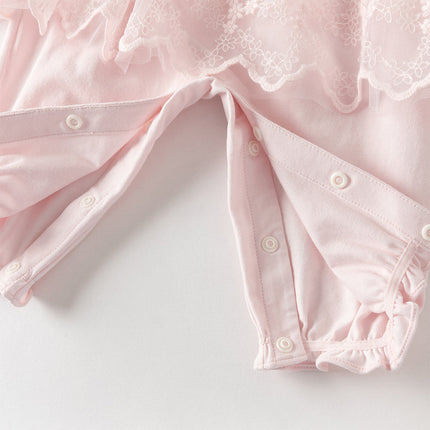 Baby Girls Sweet Pink Long Sleeve Soft Indoor Mesh Rompers