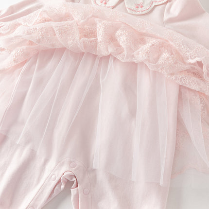 Baby Girls Sweet Pink Long Sleeve Soft Indoor Mesh Rompers