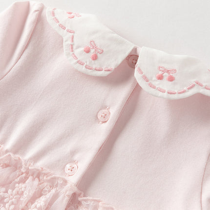 Baby Girls Sweet Pink Long Sleeve Soft Indoor Mesh Rompers