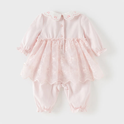 Baby Girls Sweet Pink Long Sleeve Soft Indoor Mesh Rompers