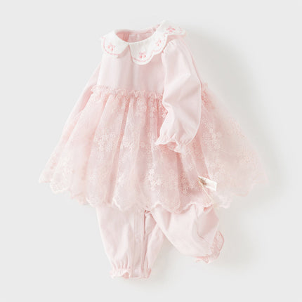 Baby Girls Sweet Pink Long Sleeve Soft Indoor Mesh Rompers