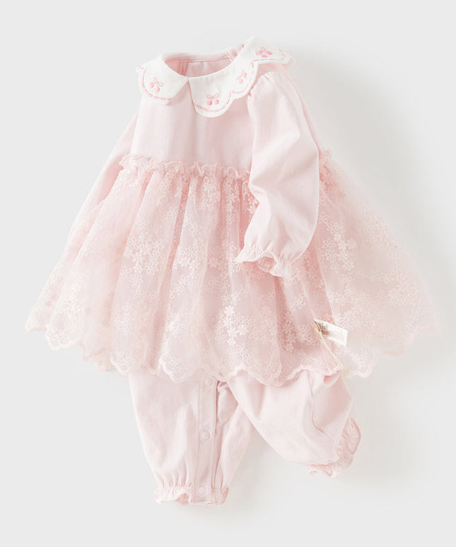 Baby Girls Sweet Pink Long Sleeve Soft Indoor Mesh Rompers