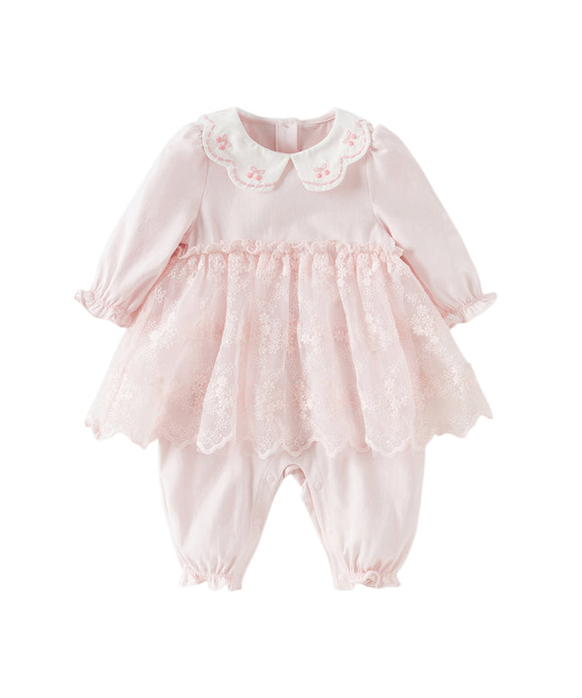 Baby Girls Sweet Pink Long Sleeve Soft Indoor Mesh Rompers