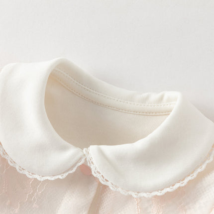 Baby Girls Cute Light Pink Doll Collar Long Sleeve Soft Rompers