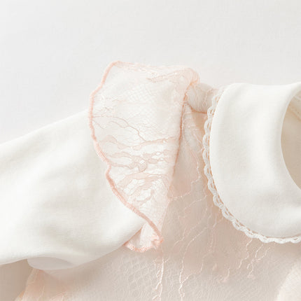 Baby Girls Cute Light Pink Doll Collar Long Sleeve Soft Rompers