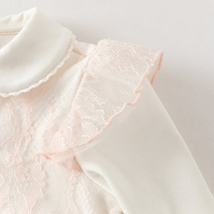 Baby Girls Cute Light Pink Doll Collar Long Sleeve Soft Rompers