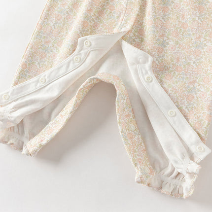 Baby Girls Summer Cute Floral Print Long Sleeve Cotton Breathable Rompers