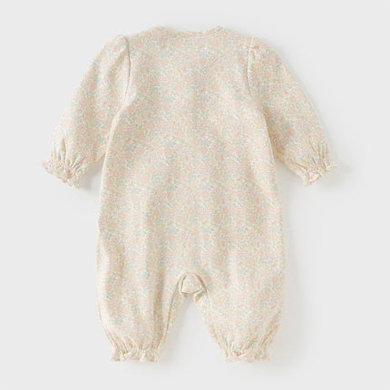 Baby Girls Summer Cute Floral Print Long Sleeve Cotton Breathable Rompers