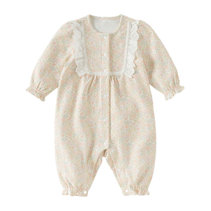 Baby Girls Summer Cute Floral Print Long Sleeve Cotton Breathable Rompers