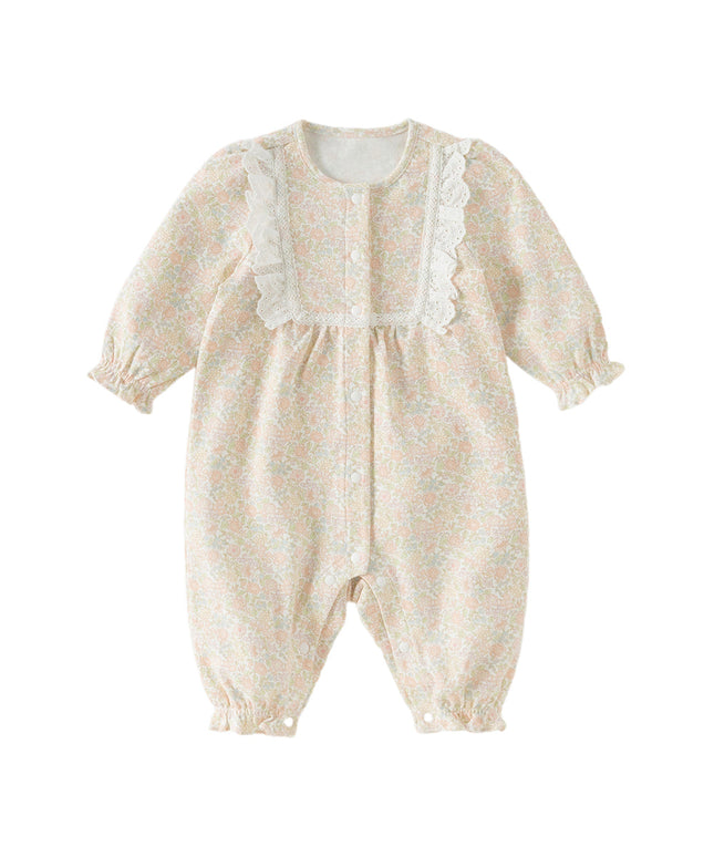 Baby Girls Summer Cute Floral Print Long Sleeve Cotton Breathable Rompers