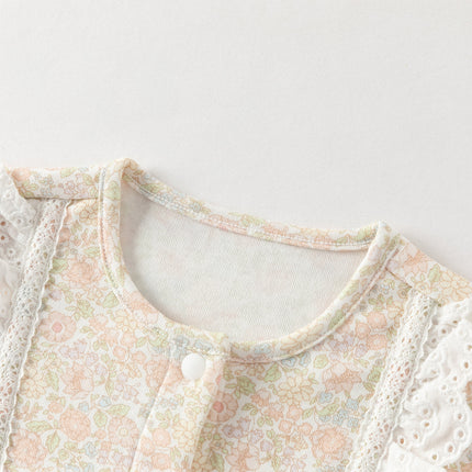 Baby Girls Summer Cute Floral Print Long Sleeve Cotton Breathable Rompers