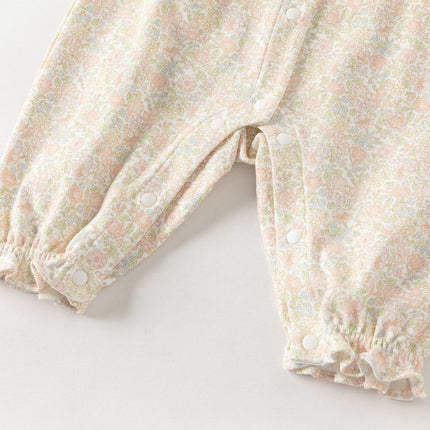 Baby Girls Summer Cute Floral Print Long Sleeve Cotton Breathable Rompers