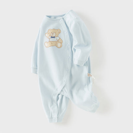 Baby Boys Cute Bear Light Blue Soft Cotton Rompers