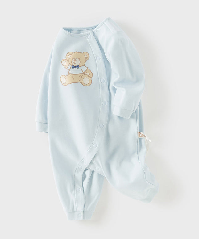Baby Boys Cute Bear Light Blue Soft Cotton Rompers