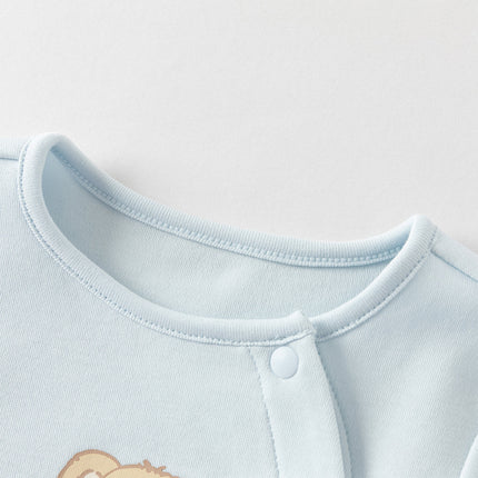 Baby Boys Cute Bear Light Blue Soft Cotton Rompers