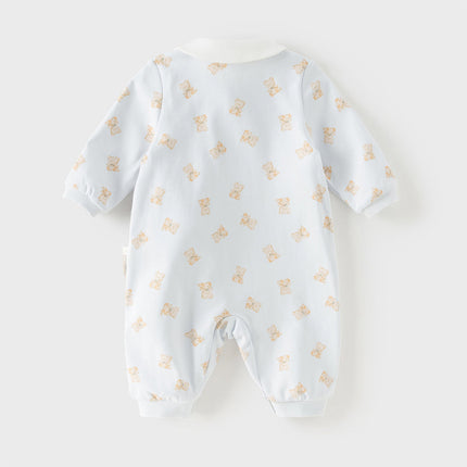 Baby Girls/Boys Cute Playful Bear Print Blue/Pink Soft Cotton Rompers
