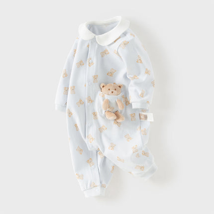 Baby Girls/Boys Cute Playful Bear Print Blue/Pink Soft Cotton Rompers