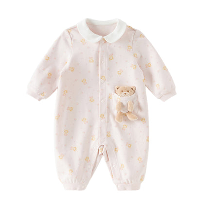 Baby Girls/Boys Cute Playful Bear Print Blue/Pink Soft Cotton Rompers