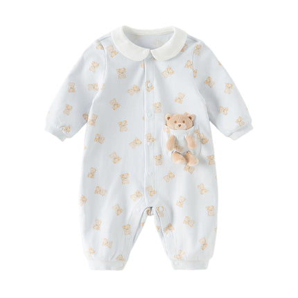 Baby Girls/Boys Cute Playful Bear Print Blue/Pink Soft Cotton Rompers