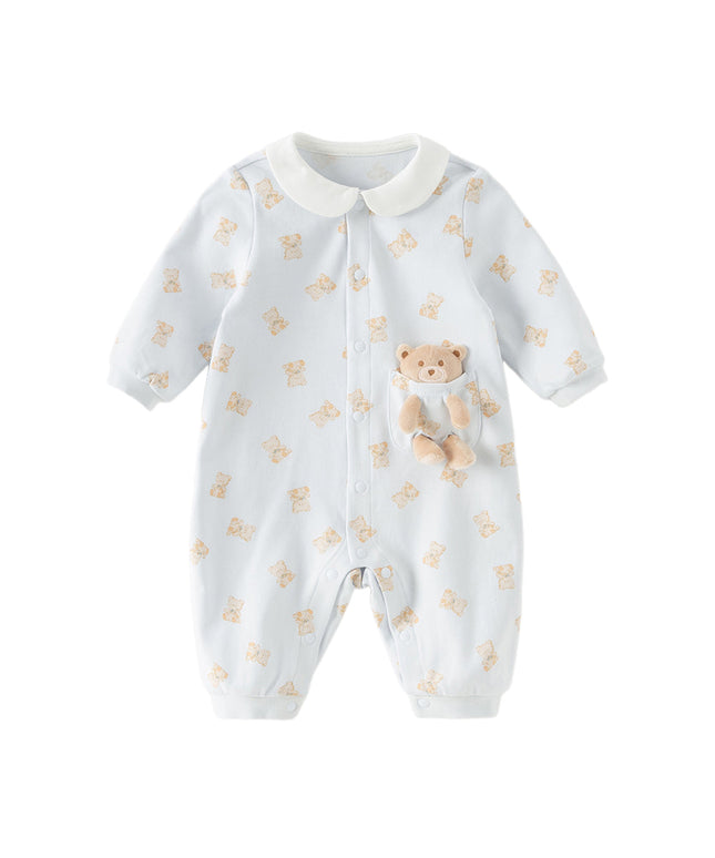 Baby Girls/Boys Cute Playful Bear Print Blue/Pink Soft Cotton Rompers