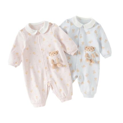 Baby Girls/Boys Cute Playful Bear Print Blue/Pink Soft Cotton Rompers
