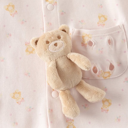 Baby Girls/Boys Cute Playful Bear Print Blue/Pink Soft Cotton Rompers