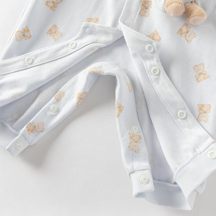 Baby Girls/Boys Cute Playful Bear Print Blue/Pink Soft Cotton Rompers