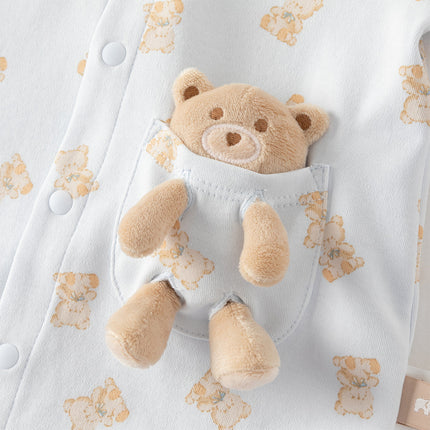 Baby Girls/Boys Cute Playful Bear Print Blue/Pink Soft Cotton Rompers