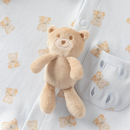 Baby Girls/Boys Cute Playful Bear Print Blue/Pink Soft Cotton Rompers