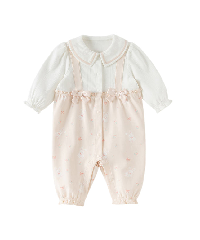 Baby Girls Sweet Pink Print Long Sleeve Indoor Comfortable Rompers